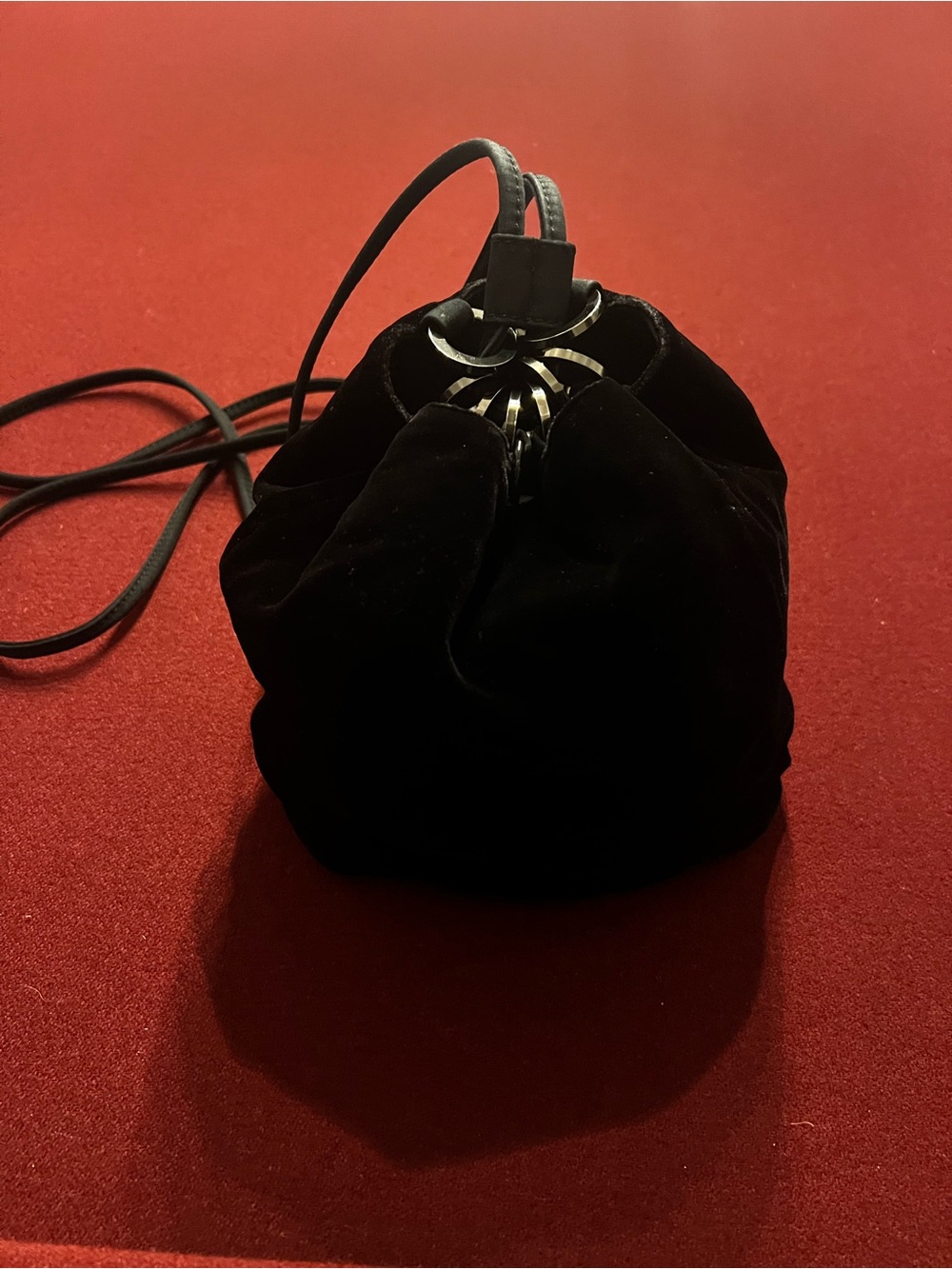 Vintage Nine West Black Velvet Mini Drawstring Bucket Bag / Backpack